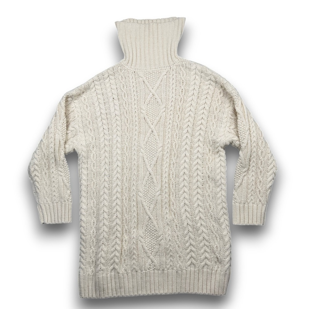 H&M Cable Knit Sweater Women L Cream Turtleneck Long Sleeve Chunky Relaxed Fit